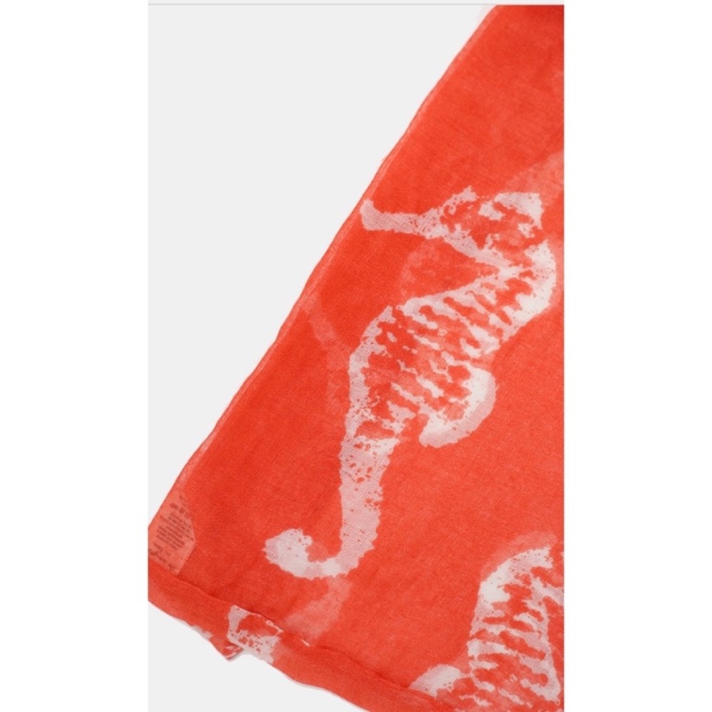 Coral Seahorse Print Tassel Scarf - Picture 2 of 2